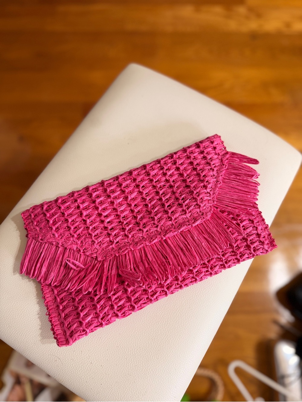 Pink Woven Fringe Clutch